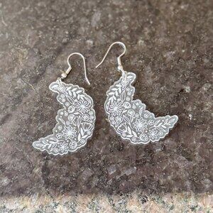 Clear Acrylic Moon Earrings – Celestial Dangle Earrings – Lightweight Laser Cut